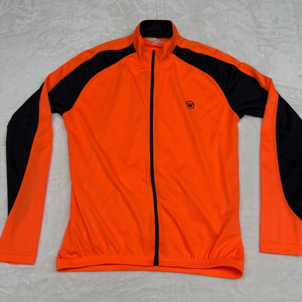 Canari Cycling Jacket Mens Large Orange Neon Full Zip Hi Vis Biking Pockets